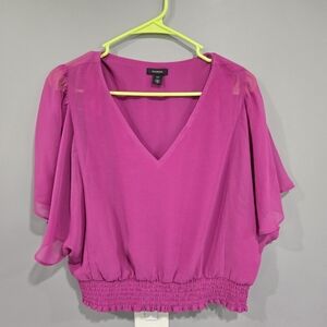 🐢 Halogen Fluffer Sleeve Smocked Waisted Top- Vivid Plum Purple XXL